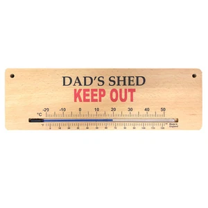 TERMÓMETRO DE PARED DE MADERA - DAD'S SHED KEEP OUT - GARAJE COBERTIZO FÁCIL DE COLGAR EN-286 - Imagen 1 de 7