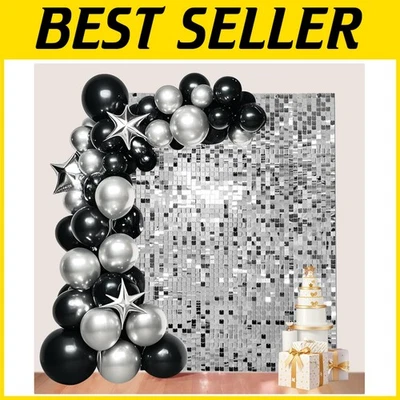 Elegant 12x12 Inch Silver Sequin Backdrop Panels - Image 1 of 4