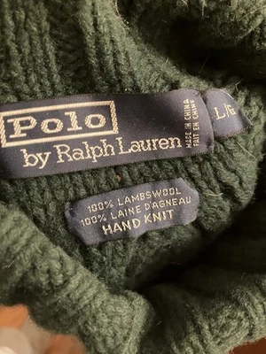 RALPH LAUREN 男式大号 100% LAMBSWOOL 手工针织森林绿色针织衫  — 第 1/4 张图片