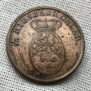 Denmark 1818 1 Rigsbank Skilling Copper Coin Likely Cleaned - Picture 1 of 4