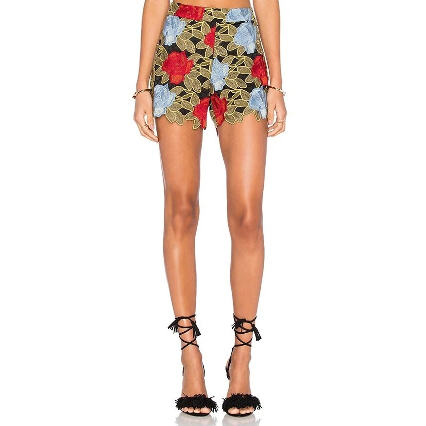 Pantalones Cortos Alice + Olivia Amaris Floral Encaje Tiro Alto Talla 4 Foto 1 de 4