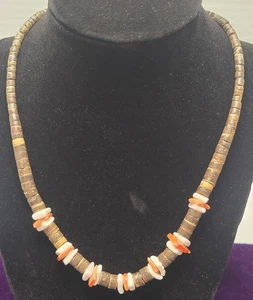 Shell and Wood beaded Necklace, 18 Inches Total Length, Unbranded  - Picture 1 of 5