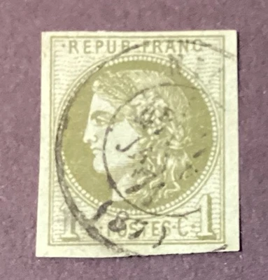 Estampilla Francesa De Colección Yvert 39 Usada Ceres Burdeos 1c Oliva F Firmada BU Foto 1 de 2