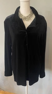 Sag Harbor Black Velvet Button Front Blouse Women’s L Long Sleeve Tunic Stretch - Picture 1 of 10