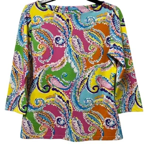 J. McLaughlin helles modernes charakteristisches Paisley-T-Shirt Small - Bild 1 von 5