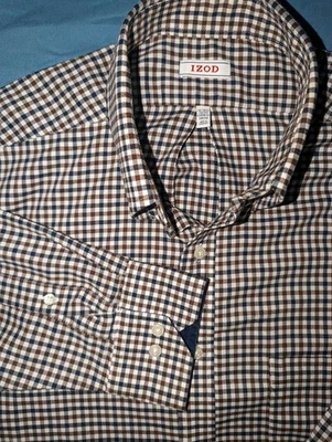 Camisa social masculina IZOD marrom elástica com botões ajuste clássico tamanho 16-16.5 32/33 - Imagem 1 de 4