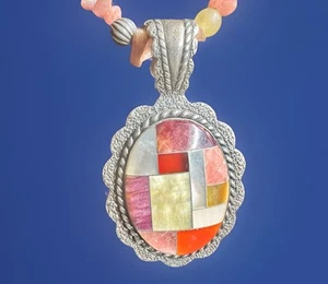 Carolyn Pollack Relios 925 Sterling Southwest Designer Inlay Anhänger Koralle - Bild 1 von 5