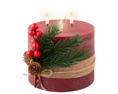 LED Kerze batteriebetrieben 3 flammig mit Timer Wachs 15cm Dekokerze Weinrot - Bild 1 von 3