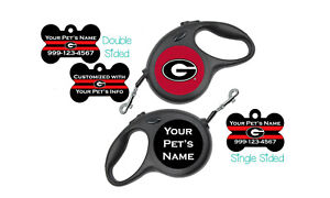 Georgia Bulldogs Pet Id Dog Tag & Retractable Leash Personalized for Your Pet
