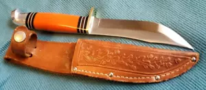 Western USA W66 1961-76 Orange Delrin Hunting/Skinning Knife w/acorn case Mint - Picture 1 of 15