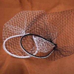 Bling Rhinestone Headband Bridal Birdcage Veil Blusher Veil Mesh Short Face Veil - Picture 1 of 8