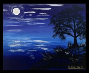 Moonlit Serenity Rare one of a kind Collectible Landscape Acrylic Painting - Picture 1 of 1