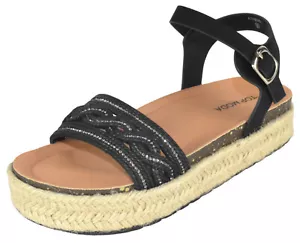 TOP MODA sandali donna plateau espadrillas cinturino piatto plantare Bling ATENE nero - Foto 1 di 4