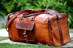 Leather Bag Genuine Travel Duffel Luggage Overnight Gym Weekend Duffle Men New - Picture 1 of 5