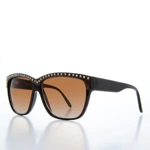 Rhinestone Brown Accent Black Frame Sunglasses - Kristel - Picture 1 of 3