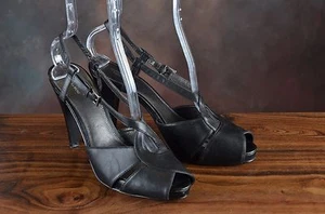 Simply Vera Wang Black Leather Platform Strappy High Heel Sandal Sz 8.5m (K) - Picture 1 of 12