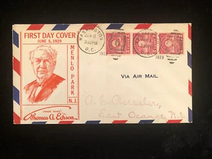 DC WASHINGTON JUNE 5, 1929 #654 STRIP/3 AIR MAIL FDC TO ROESSLER - Picture 1 of 2