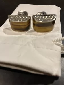 DAVID YURMAN Men's Stone Cufflinks in Silver & Tiger's Eye - Picture 1 of 7