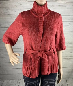 Lolë Pullover Jacke XS Burnt Orange Stehkragen Bindegürtel Kurzarm Wollmischung - Bild 1 von 12