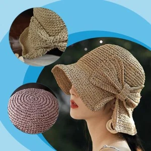 Straw Sun Hat Women's Bow Foldable Straw Hat Holiday HatNew Beach D0P5 - Picture 1 of 22