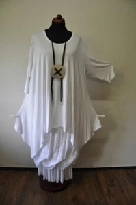 Myo-Lagenlook A-Line Tunic Long Shirt White Jersey M-L-XL-XXL-3XL-4XL-5XL-6XL - Picture 1 of 5