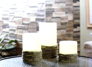 Juego de velas LED sin llama de 3 piezas. Diseño de cuerda tejida a mano con control remoto. Navidad, etc. - Imagen 1 de 1