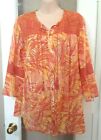 Womens Alfred Dunner Peasant Yellow Orange Crotchet Arm Top Blouse 14 16 M L
