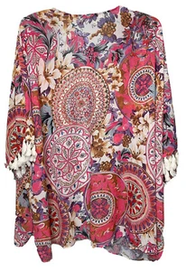 Umgee Kimono Größe Small Medaillon Blumen Quaste Überwurf Strickjacke bunt - Bild 1 von 5