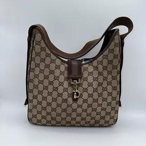 Borsa a tracolla vintage Gucci autentica Jackie borsa a mano marrone tela pelle GG - Foto 1 di 16