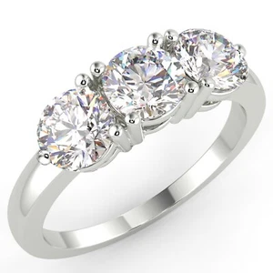 1.62 Ct Round Cut VS2/D Diamond Trilogy Engagement Ring 14K White Gold - Picture 1 of 5