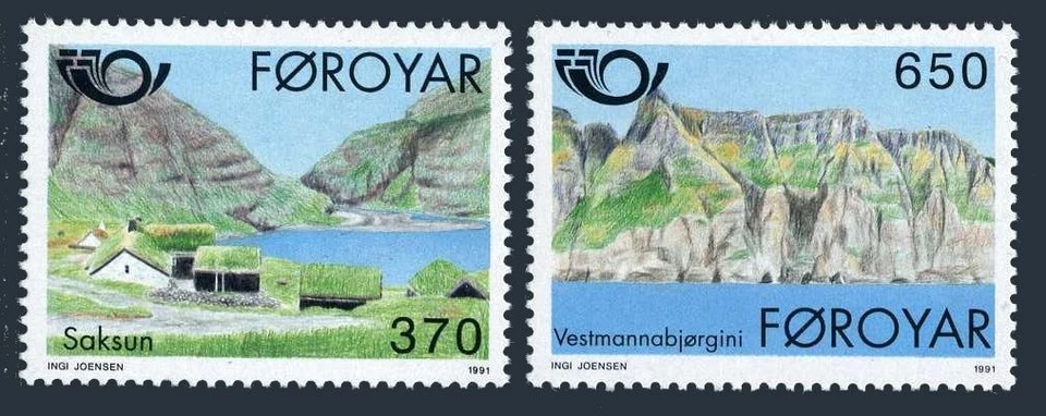 Faroe 226-227, MNH. Michel 219-220. NORDEN-1991. Tourism:Village, Cliffs. - Image 1 of 1