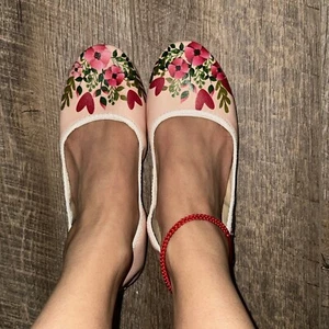 EUC faltbare bequeme Ballerinas rosa Blumen zum Hochklappen 37 6,5 - Bild 1 von 5