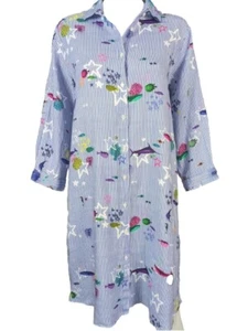 Vestido Camisa Vilagallo 100% Lino Azul Rayas Playa Océano Mar Peces Talla 40 EE. UU. 8 - Imagen 1 de 9