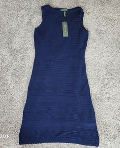 Abito nuovo con etichette Lauren Ralph Lauren Petite (Plus) blu in maglia senza maniche foderato reg $179 - Foto 1 di 11