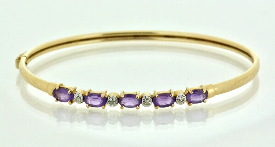 1.88 ctw 椭圆形紫水晶和钻石 7.50 英寸手镯手链 10k 黄金 — 第 1/4 张图片