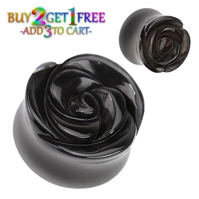 Par de enchufes 8g-25mm NEGRO ÁGATA ROSA PIEDRA Medidores Doble Llamarada Túneles Oreja 1617 Foto 1 de 2