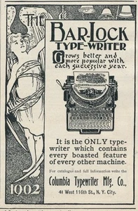 Zeitschriftenanzeige - 1902 - Bar-Lock Typewriters - Columbia Typewriter Co., New York - Bild 1 von 1