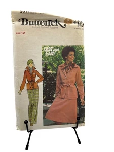 Giacca con cintura modello cucito pantaloni svasati taglia 12 anni 70 Butterick donna vintage - Foto 1 di 3