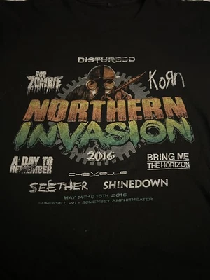 Camisa Northern Invasion Para Hombres XL Negra 2016 Festival Disturbed Korn Rob Zombie Foto 1 de 4
