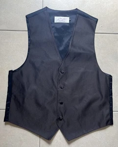 Jean Yuca Paris Suit Vest Men's M Waistcoat 4 Button Black/Brown Striped Front - Picture 1 of 12