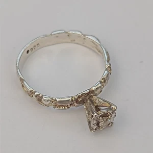 Vintage Sterling Silver Ring Brutalist Modernist Retro Engagement Style Crystal - Picture 1 of 23