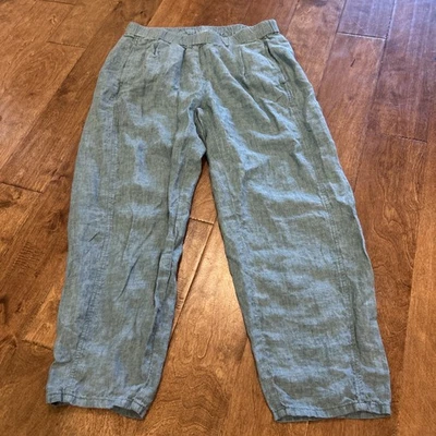 Брюки Eileen Fisher среднего размера сине-зеленые льняные без застежек эластичные на талии - Изображение 1 из 4