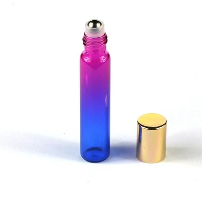 Botella enrollable de perfume de aceite esencial de vidrio colorido de 10 ml rodillo de plástico de metal Foto 1 de 4