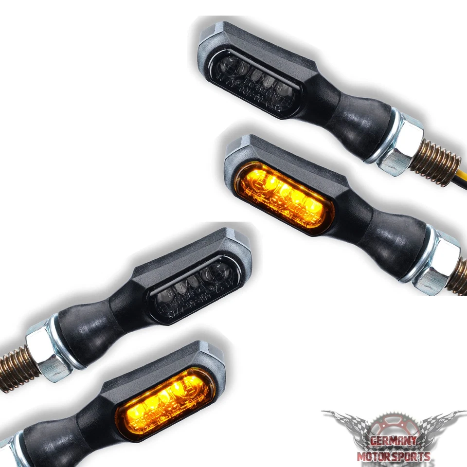 GERMANY MOTORSPORTS LED Mini Blinker schwarz Motorrad Quad ATV Roller Trike vorn hinten e-geprüft