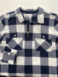 J. Crew Flannel Pullover Shirt, Women's XL, Half Zip, Navy Buffalo Plaid, G17IY8 - Picture 1 of 7