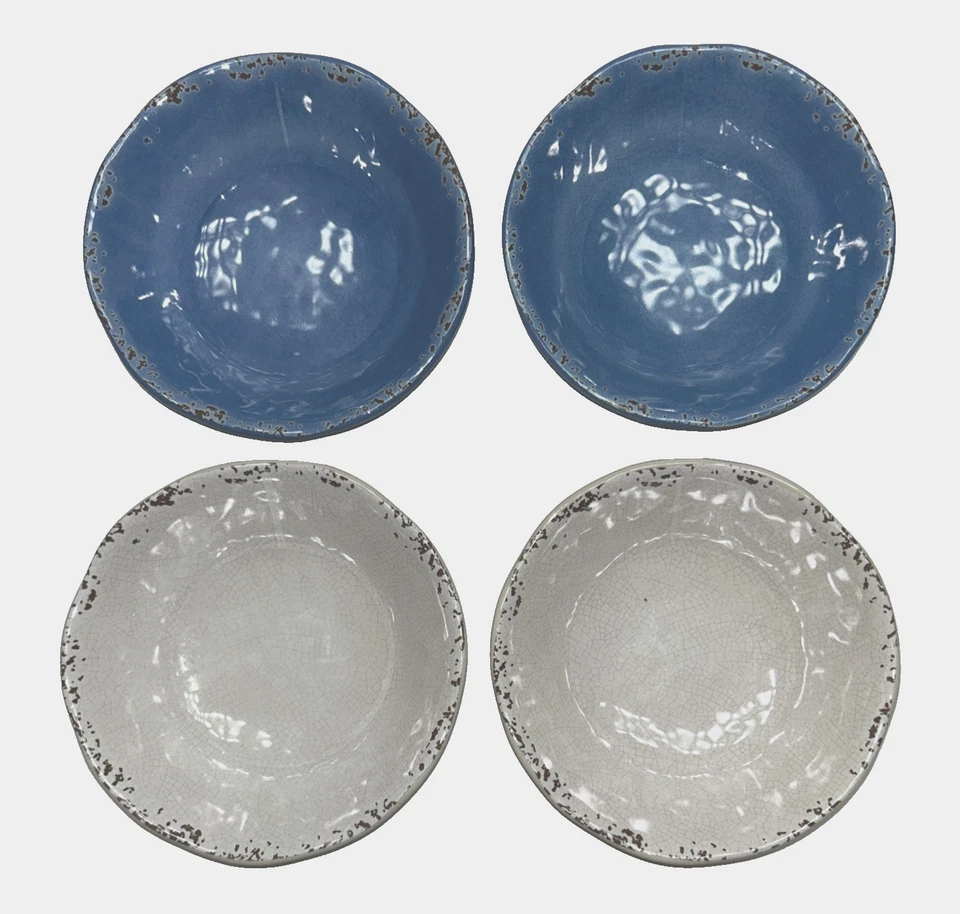 Il Mulino 4 cuencos craquelados de melamina multiusos cereal rústico 2 azul 2 crema 6,75" Foto 1 de 4