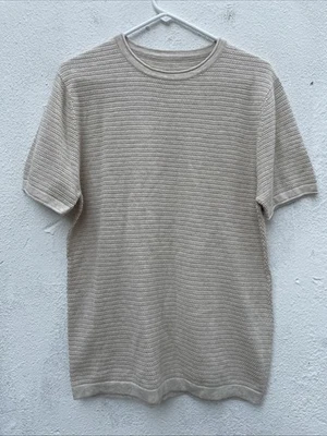 Jumper Shirt Mens Medium 40” Tan Pullover Round Neck Short Sleeve Pebbled Soft - Image 1 of 4