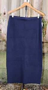 NEW - Eileen Fisher MIDI - Silk Organic Cotton Interlock Skirt, Navy, Med - $218 - Picture 1 of 11