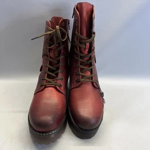 Stivali medi da combattimento Taos Gusto P9572 stringati donna taglia 10 pelle rossa zip laterale - Foto 1 di 8