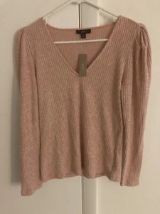 J. Crew Women’s Puff-sleeve V-neck top in soft rib NWT Size Medium Long Sleeve - Picture 1 of 5